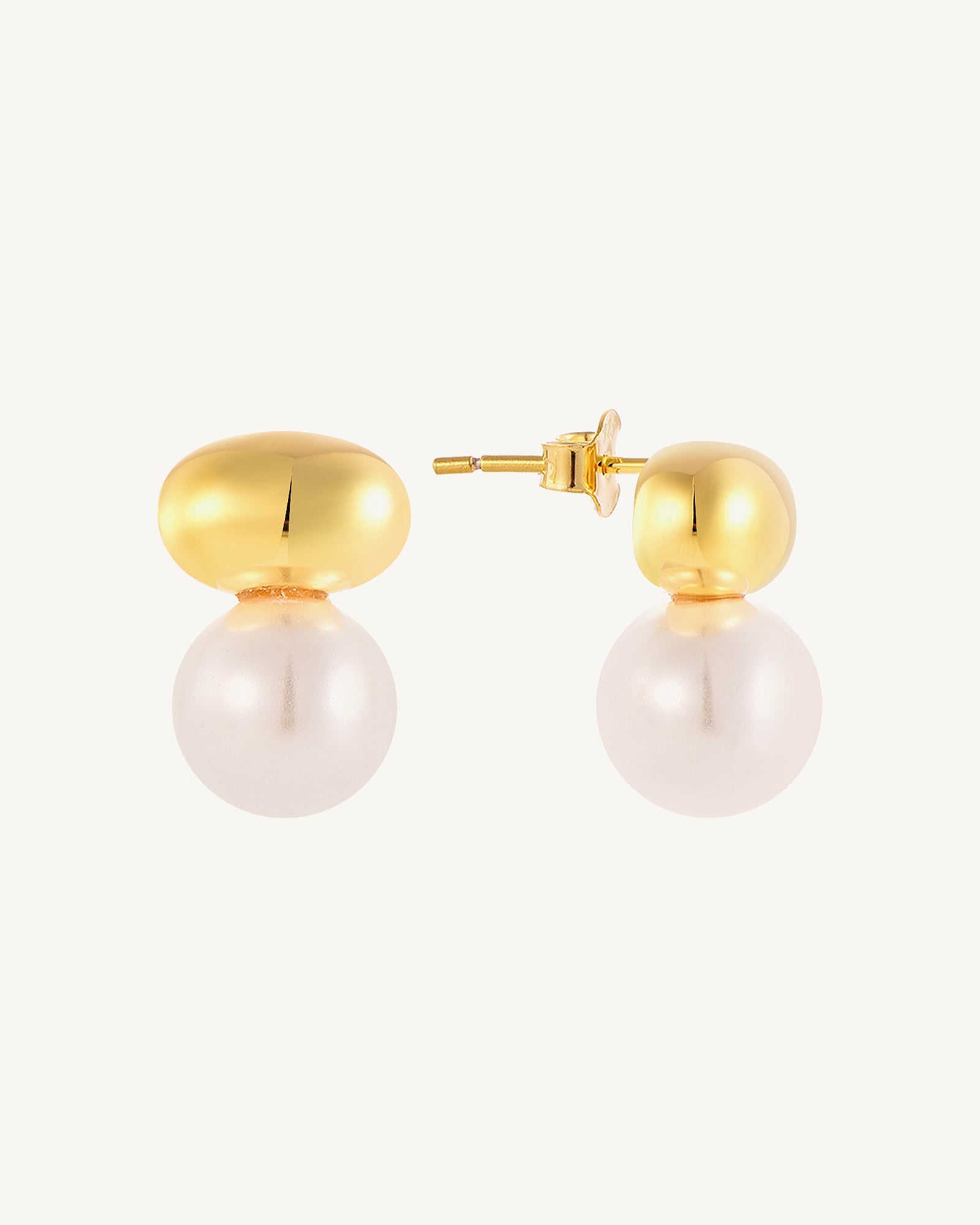Gold Pearl Duo Stud Earrings