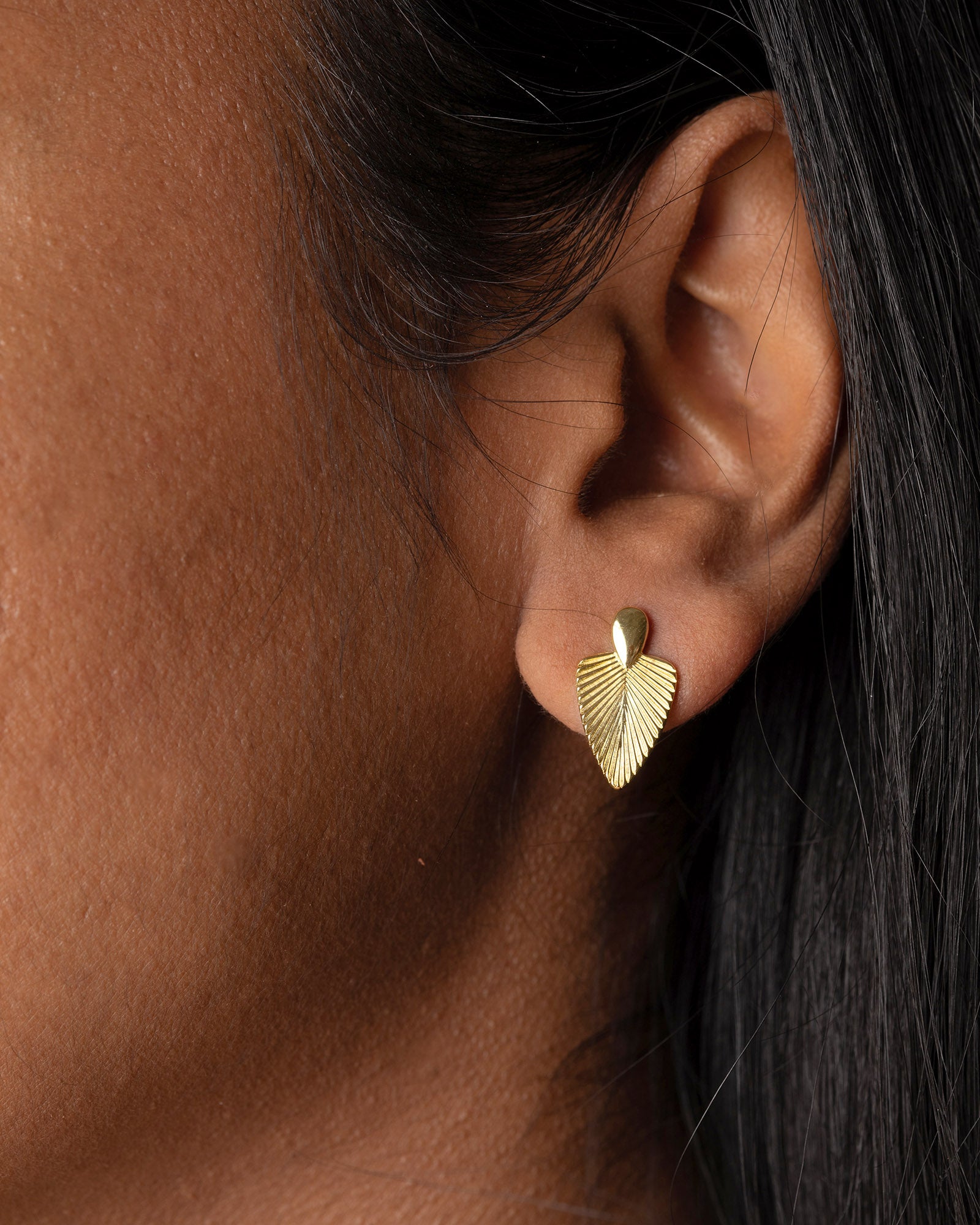 Ribbed Feather Stud Earrings