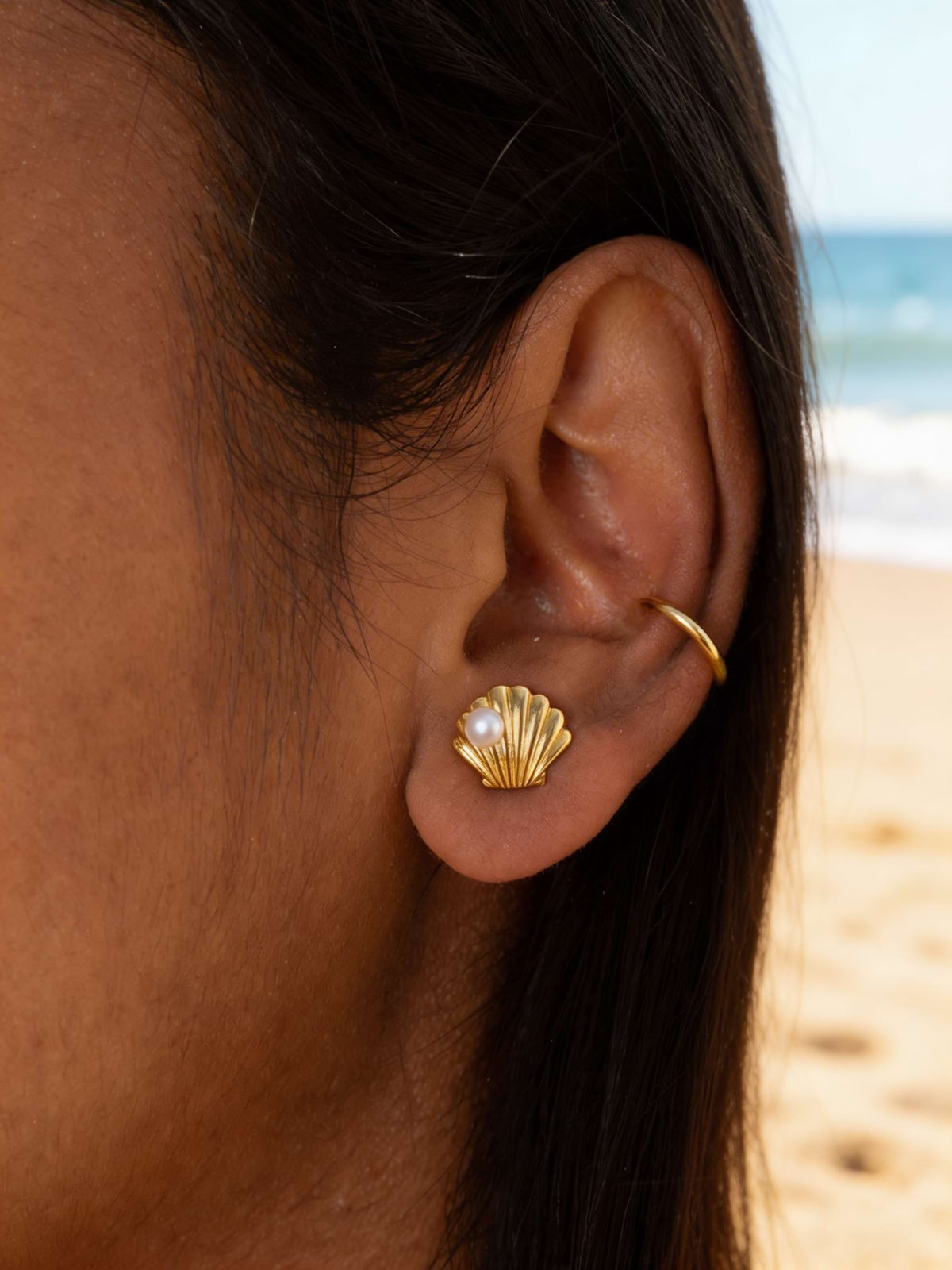 Seashell Pearl Studs