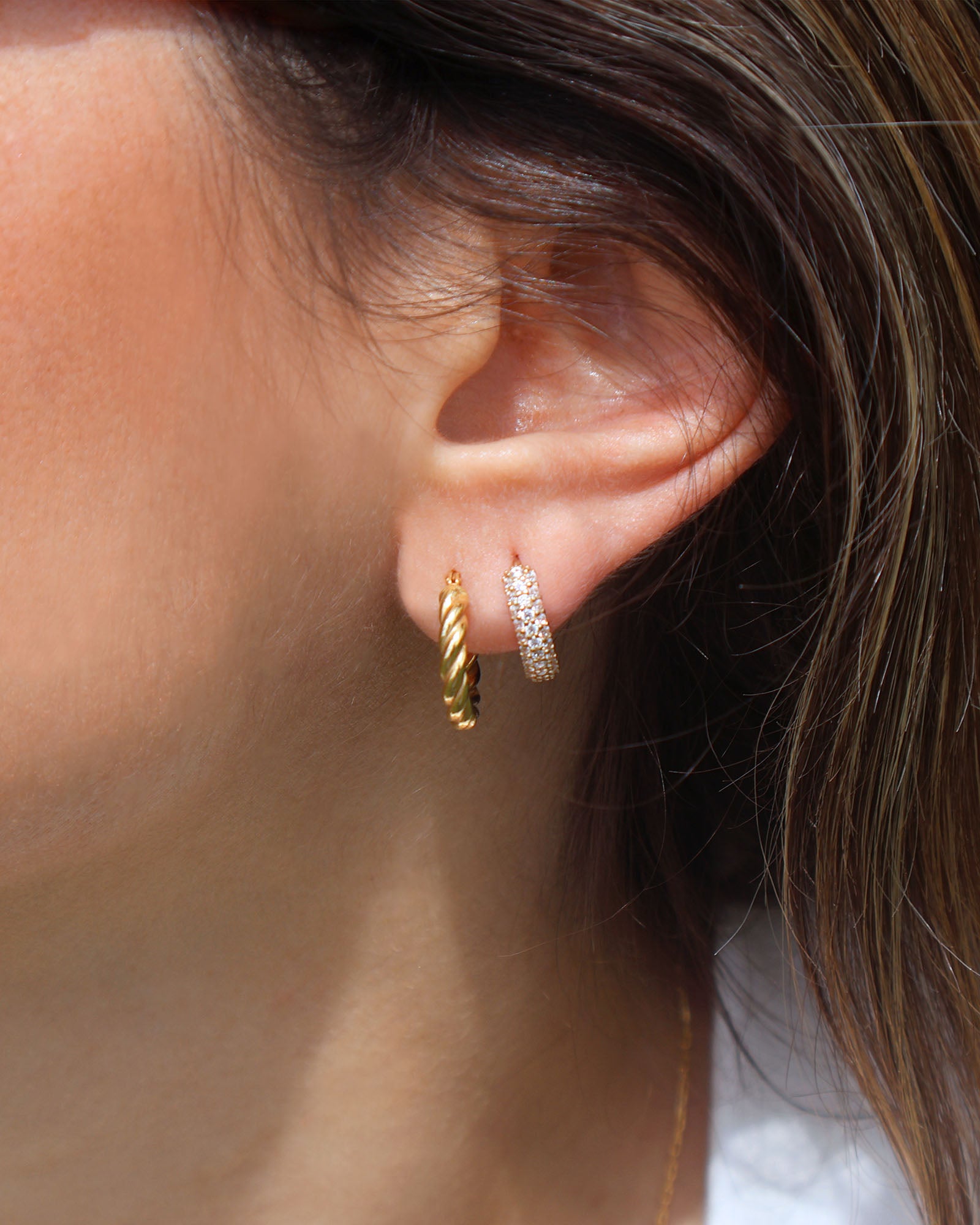 Triple-Row Micropavé Huggie Hoops