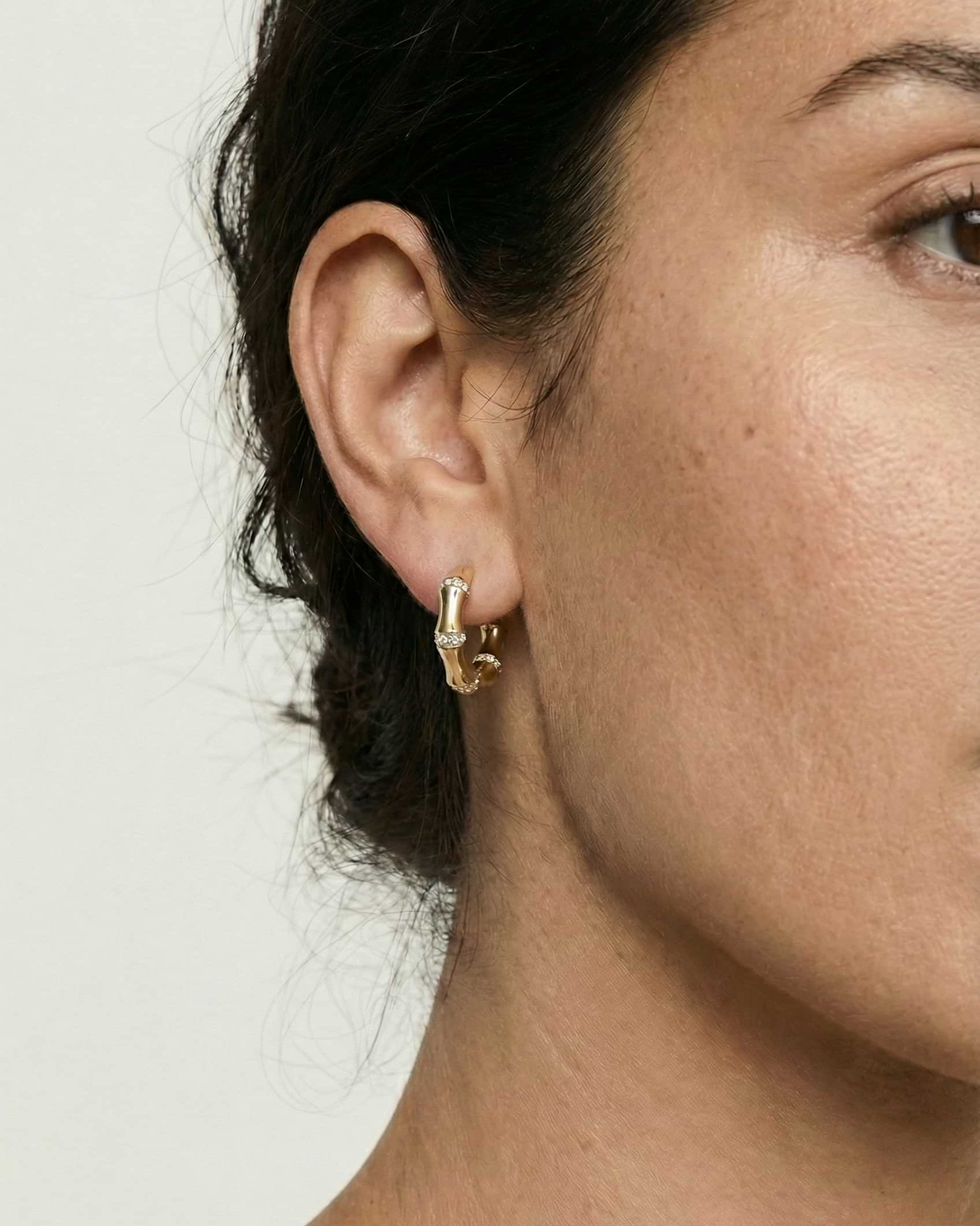 Gemstone Bamboo Open Hoop Earrings