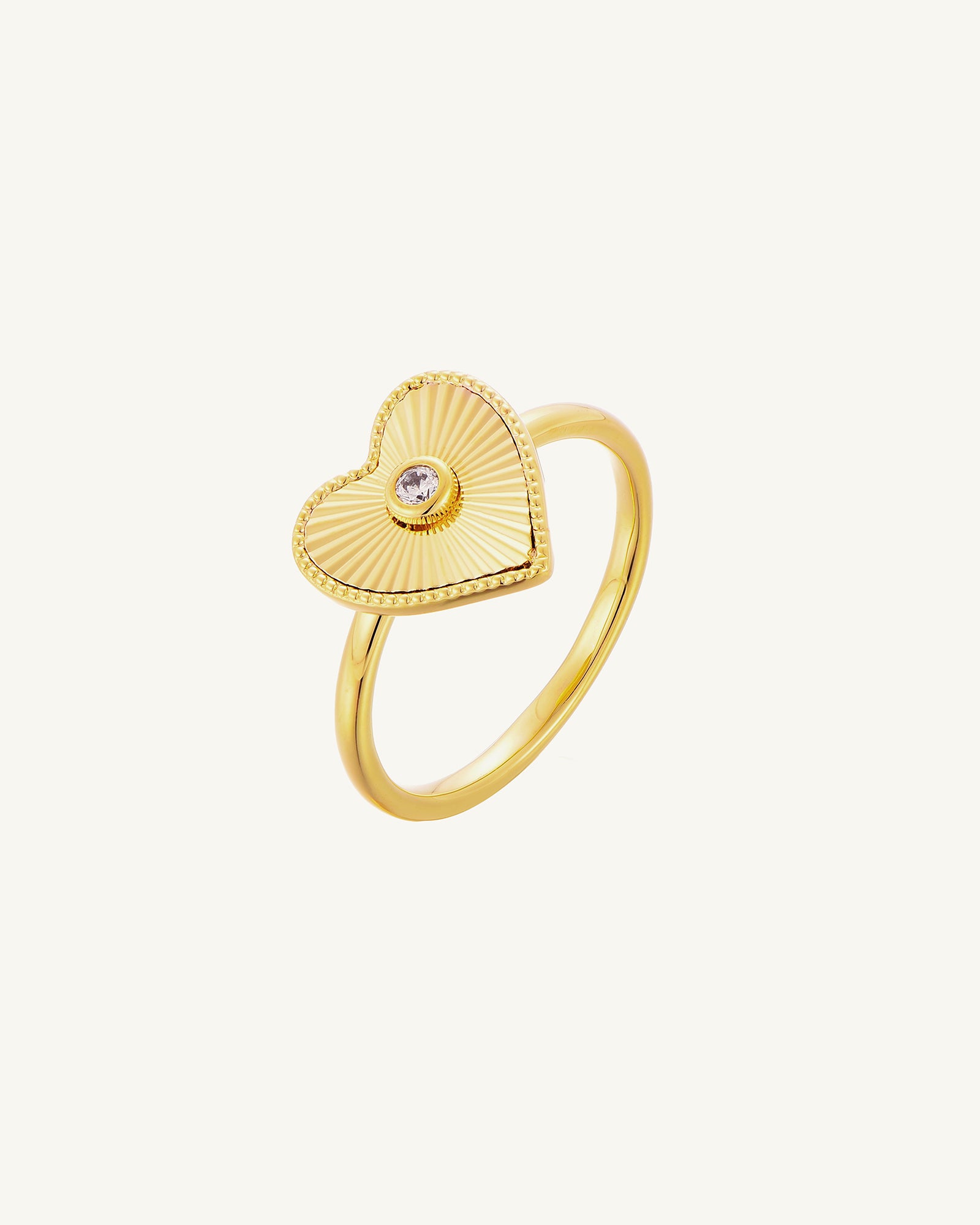 Ribbed Heart Ring with Gemstone