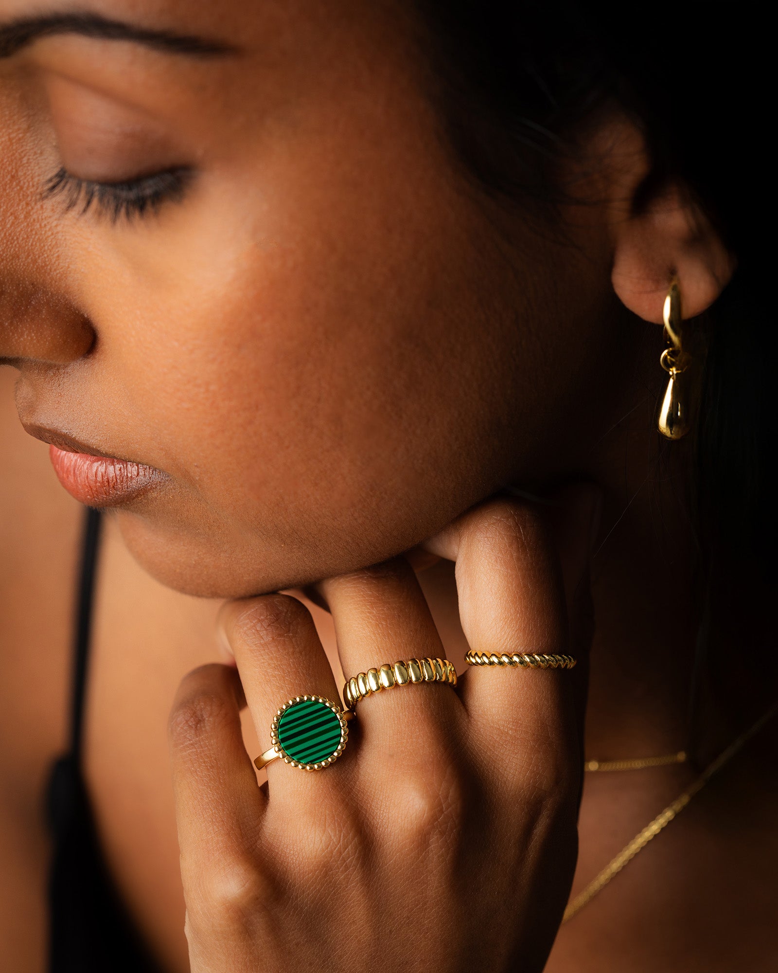 Beaded Malachite Resizable Ring
