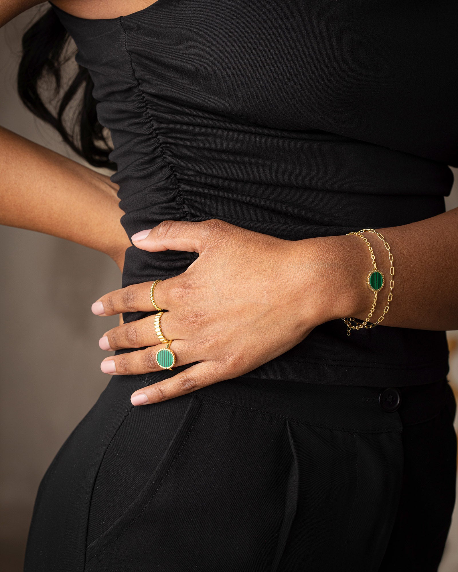 Beaded Malachite Resizable Ring