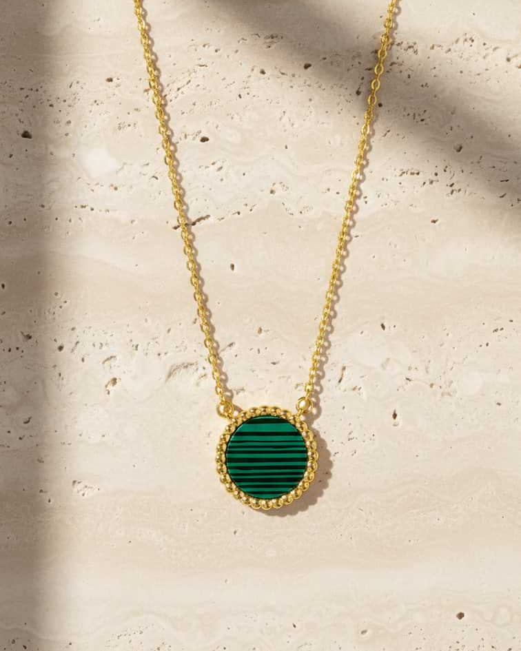 Beaded Malachite Charm Necklace