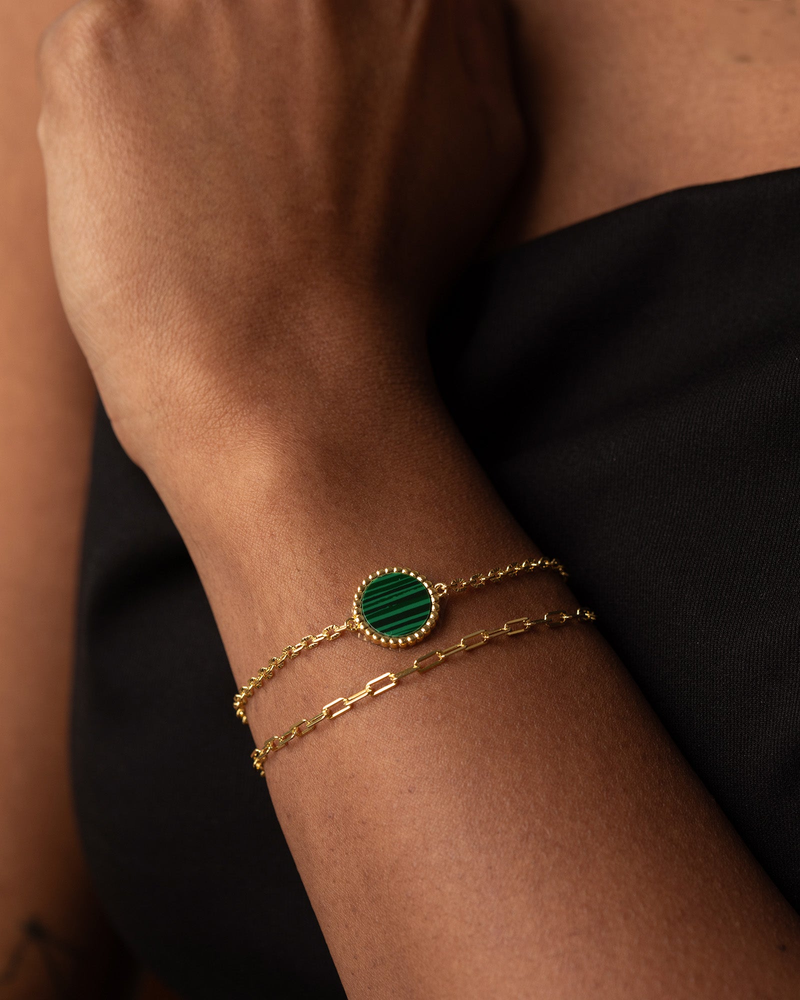 Beaded Malachite Charm Bracelet
