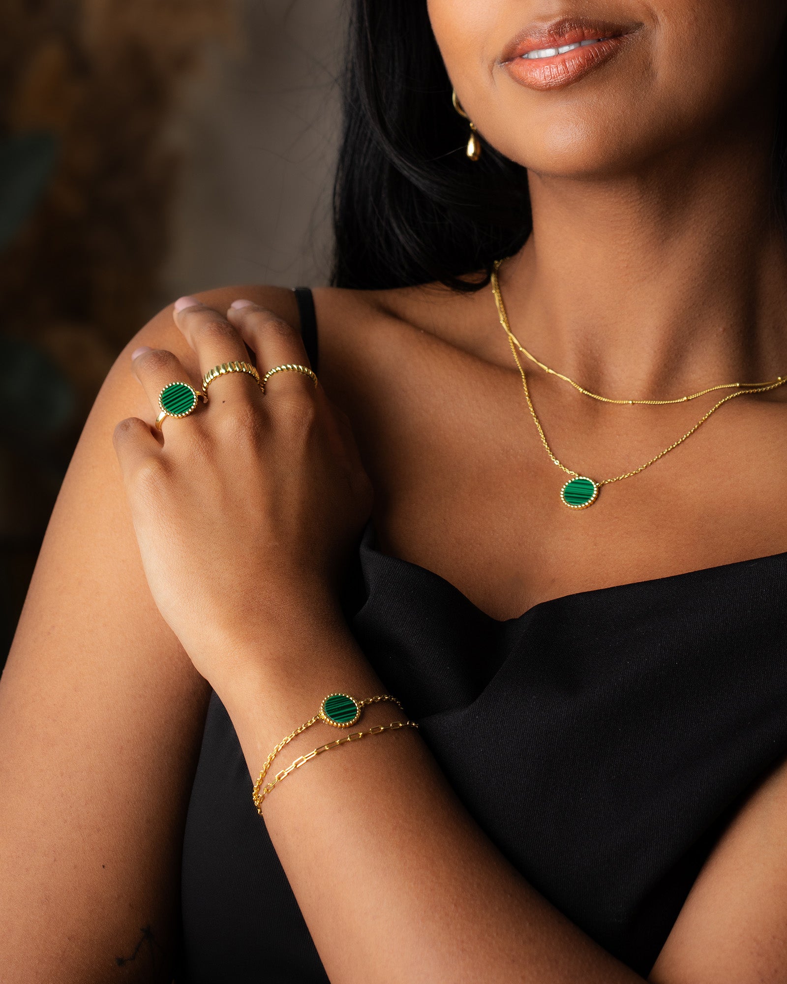 Beaded Malachite Charm Necklace