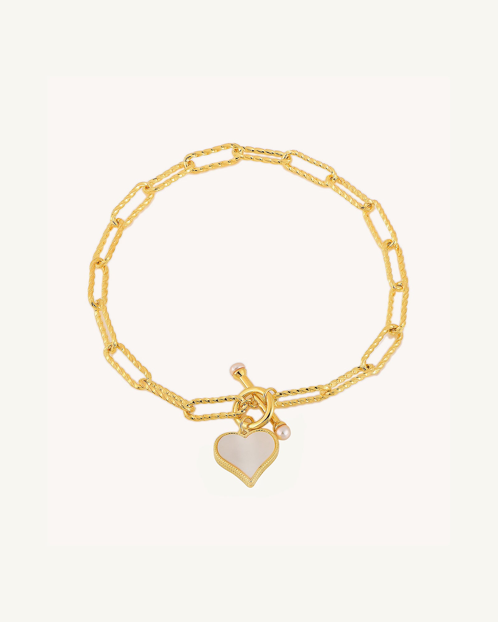 Onyx & Pearl Heart Charm Chain Bracelet