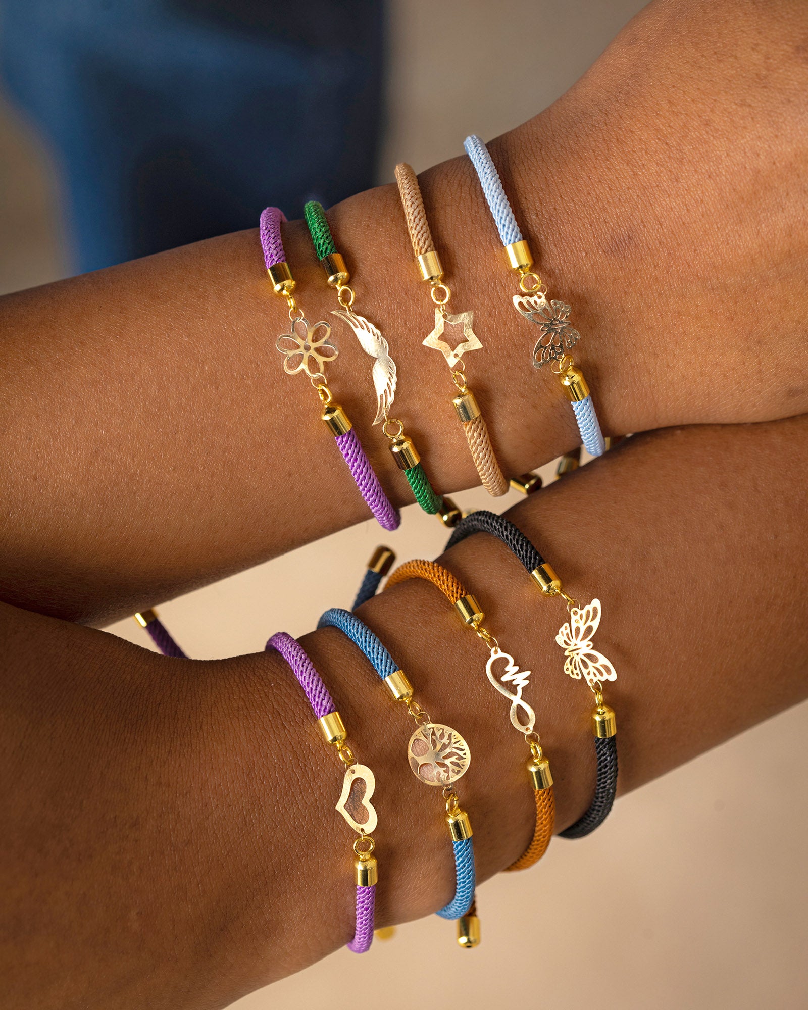 18K Gold Charm Cord Bracelet
