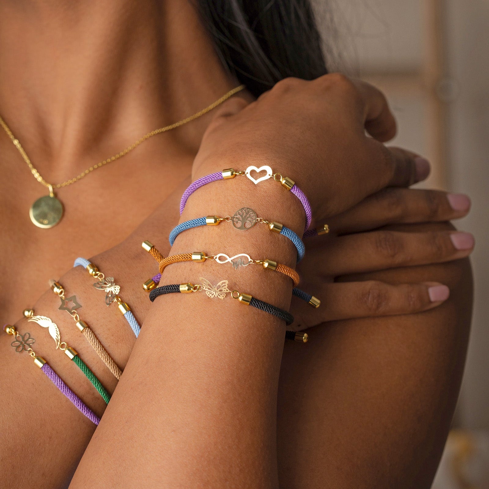 18K Gold Charm Cord Bracelet