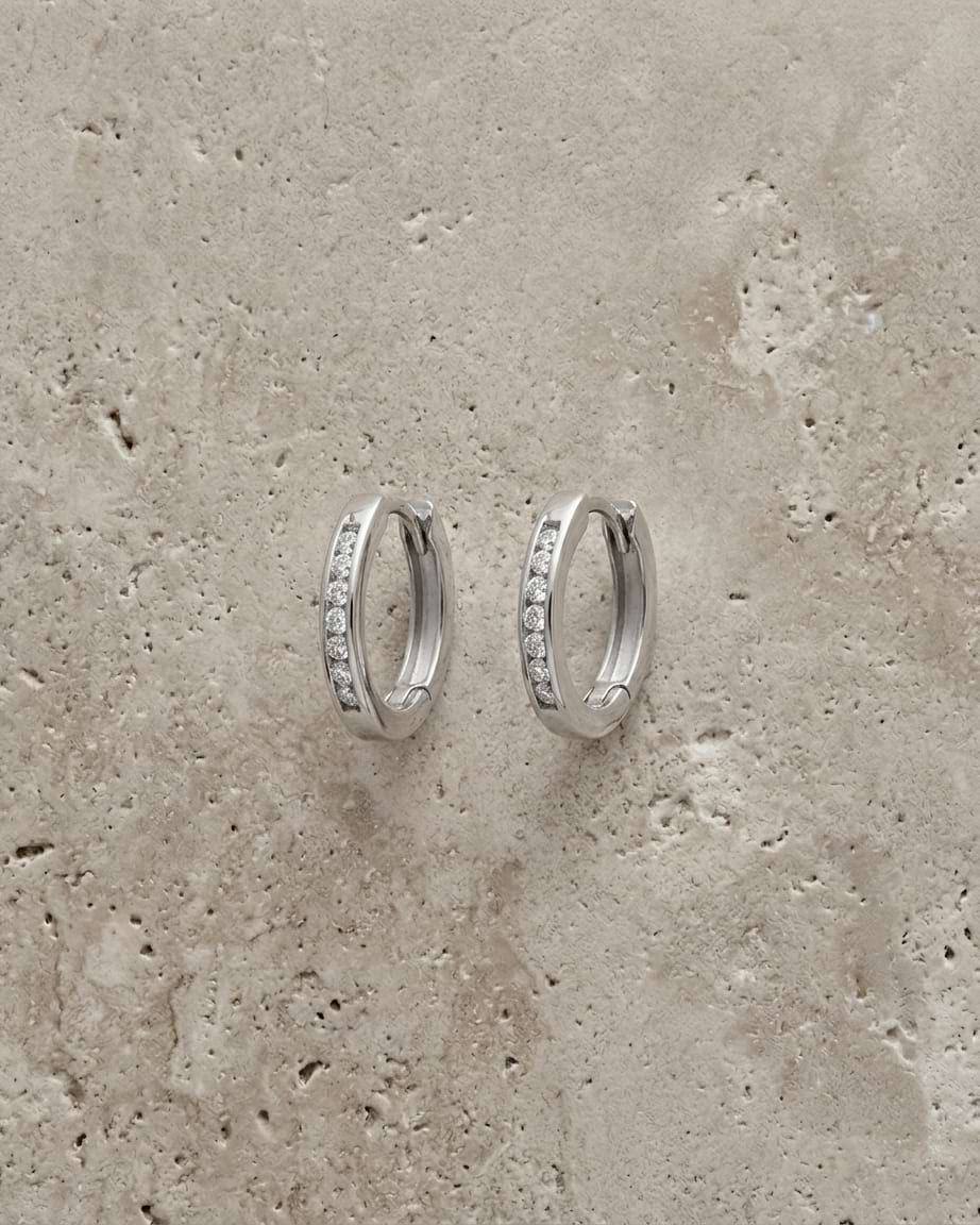 Channel Set Diamond Huggie Hoops