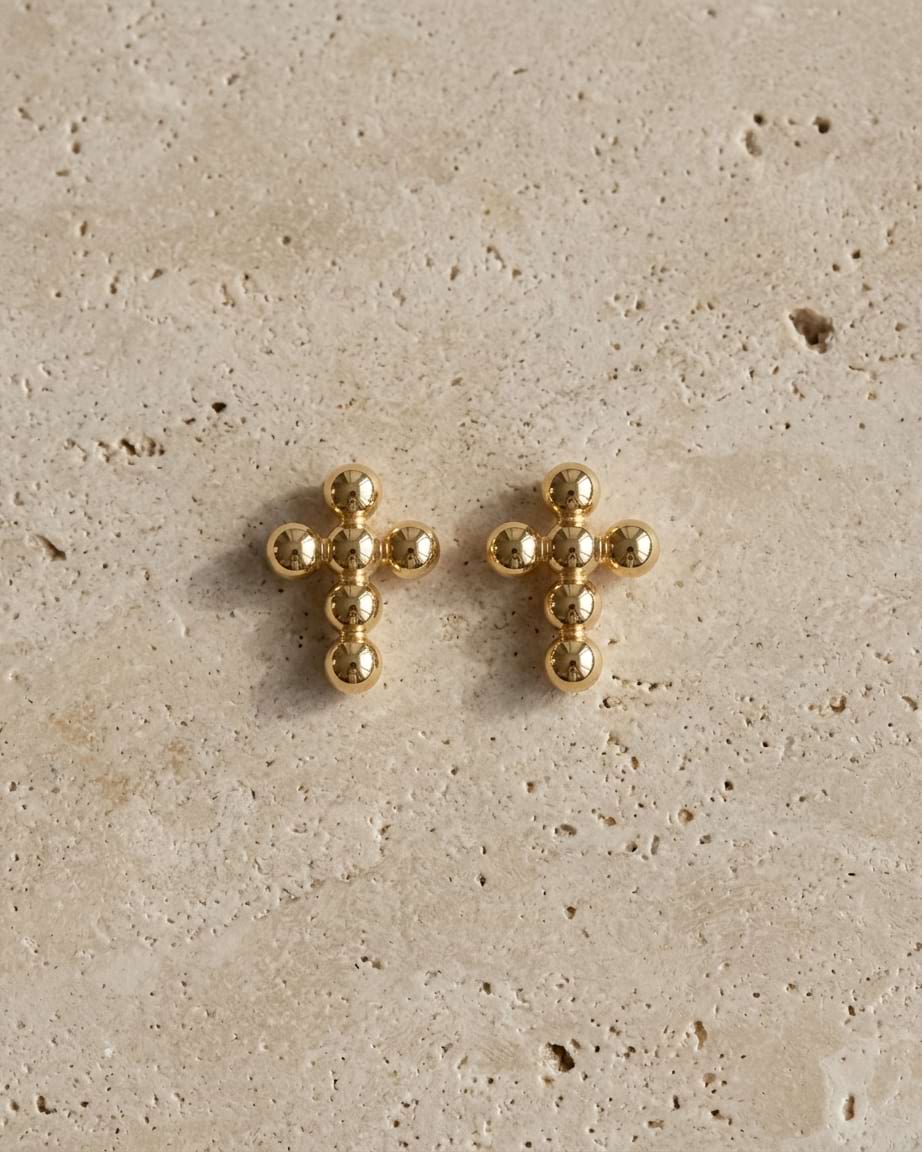 Beaded Cross Stud Earrings