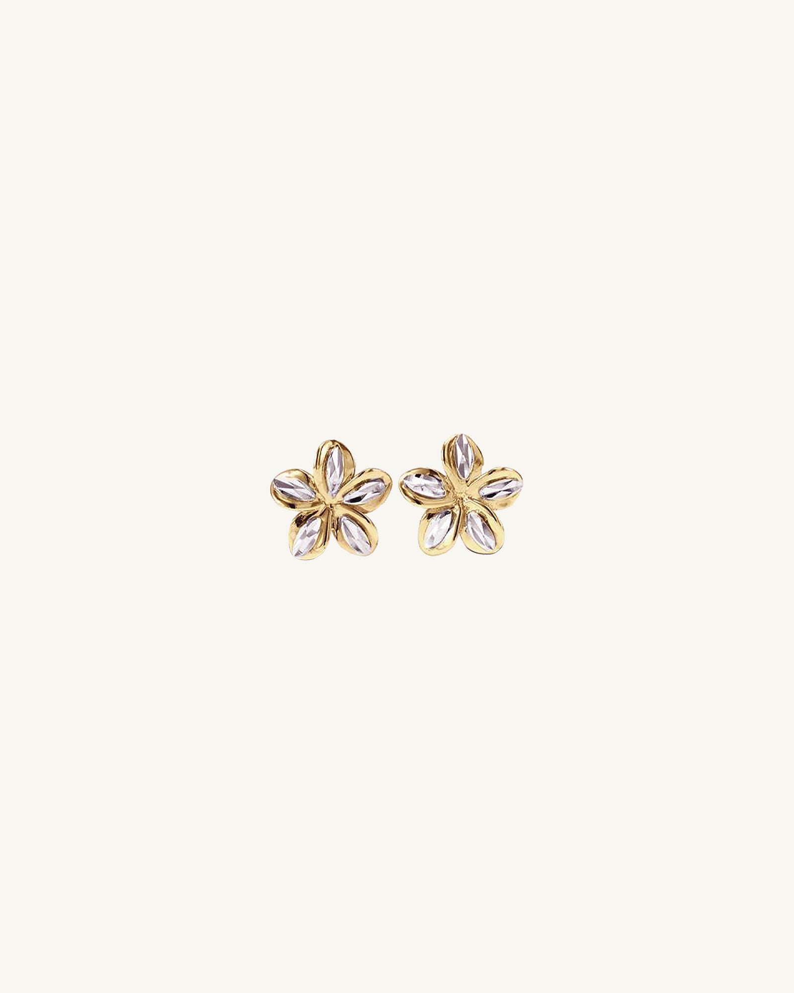 Two Tone Diamond Cut Flower Stud Earrings