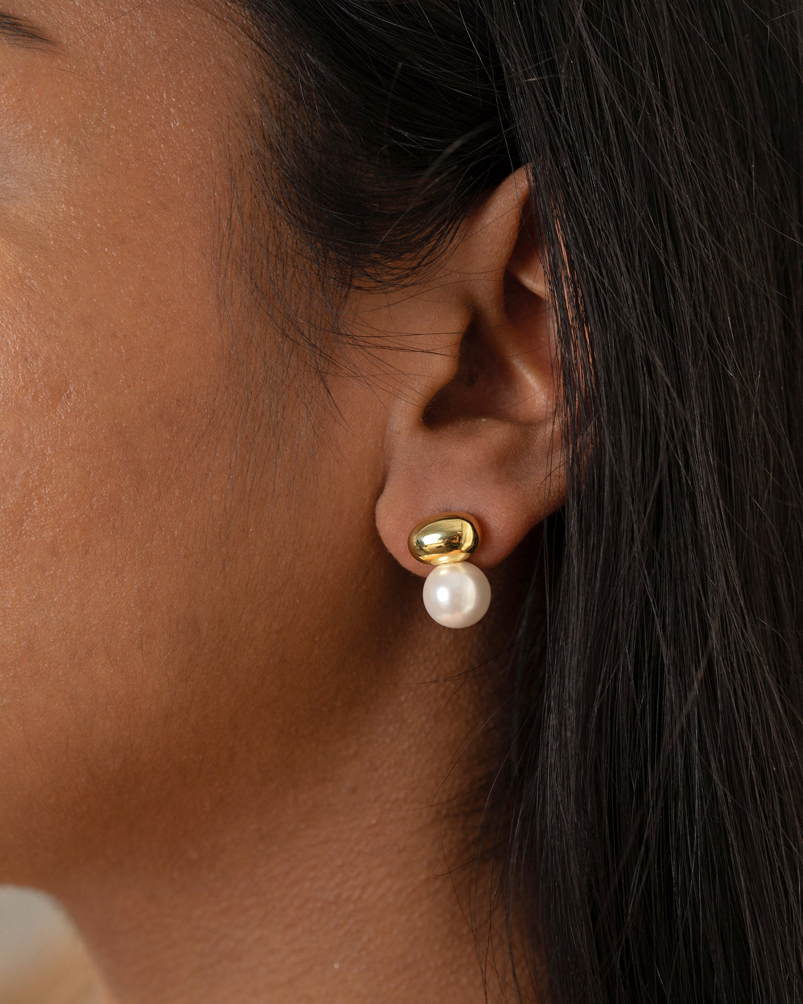 Gold Pearl Duo Stud Earrings