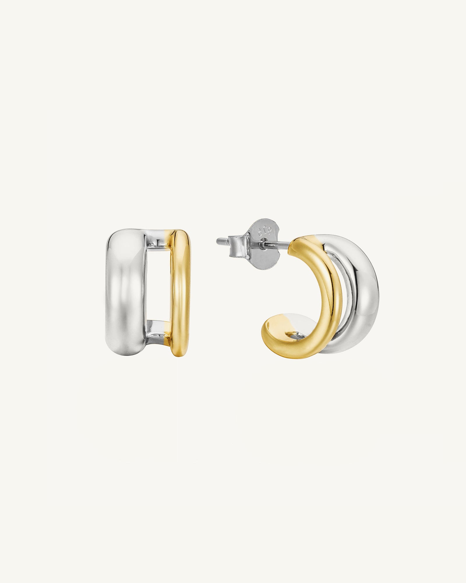 Two Tone Double Huggie Earrings