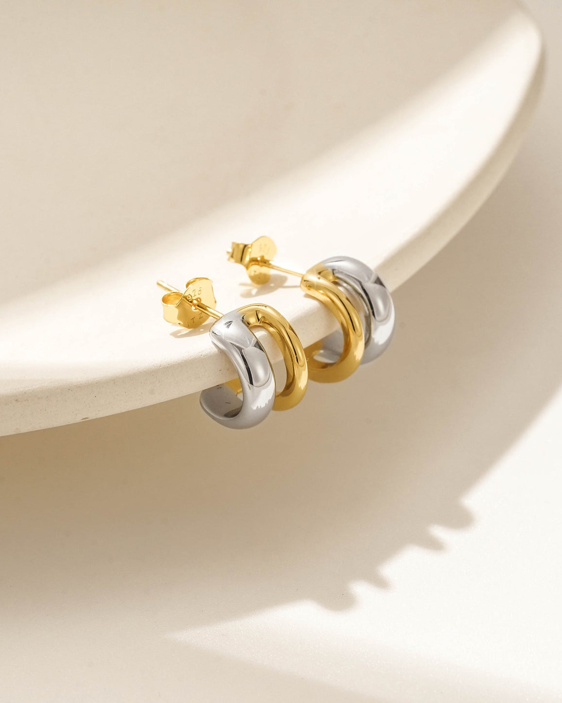 Two Tone Double Huggie Earrings