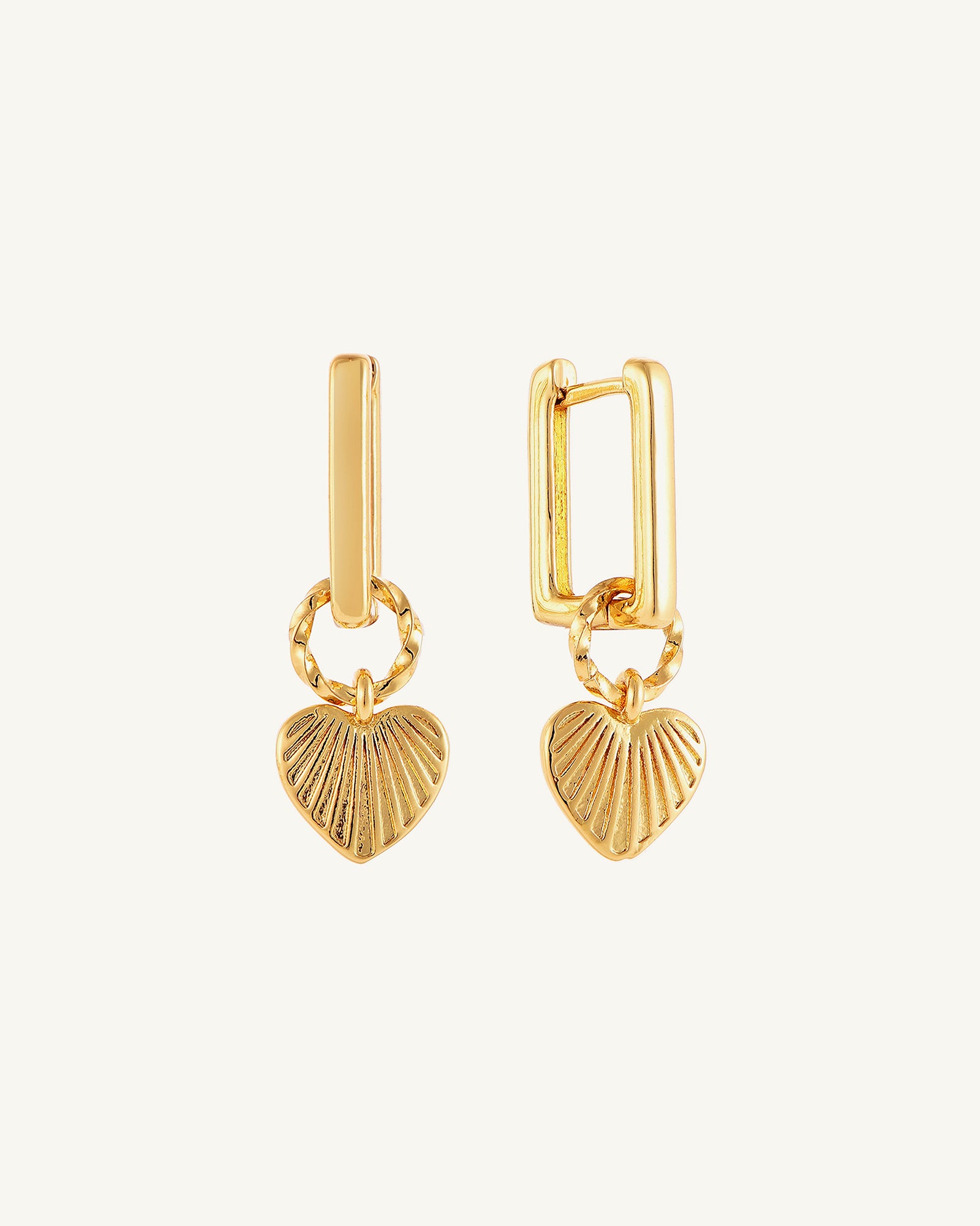 Ribbed Heart Charm Huggie Earrings