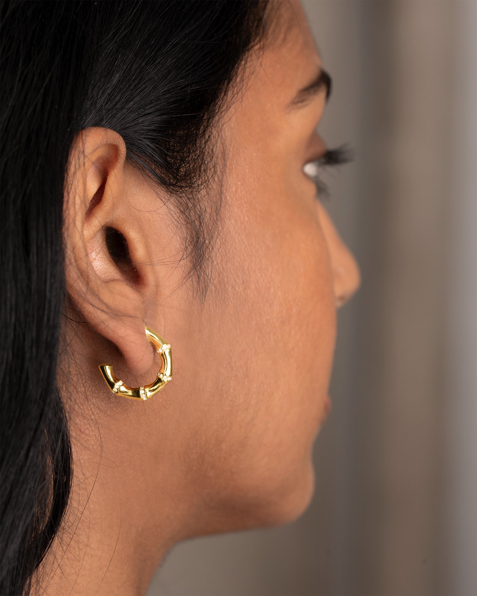 Gemstone Bamboo Open Hoop Earrings