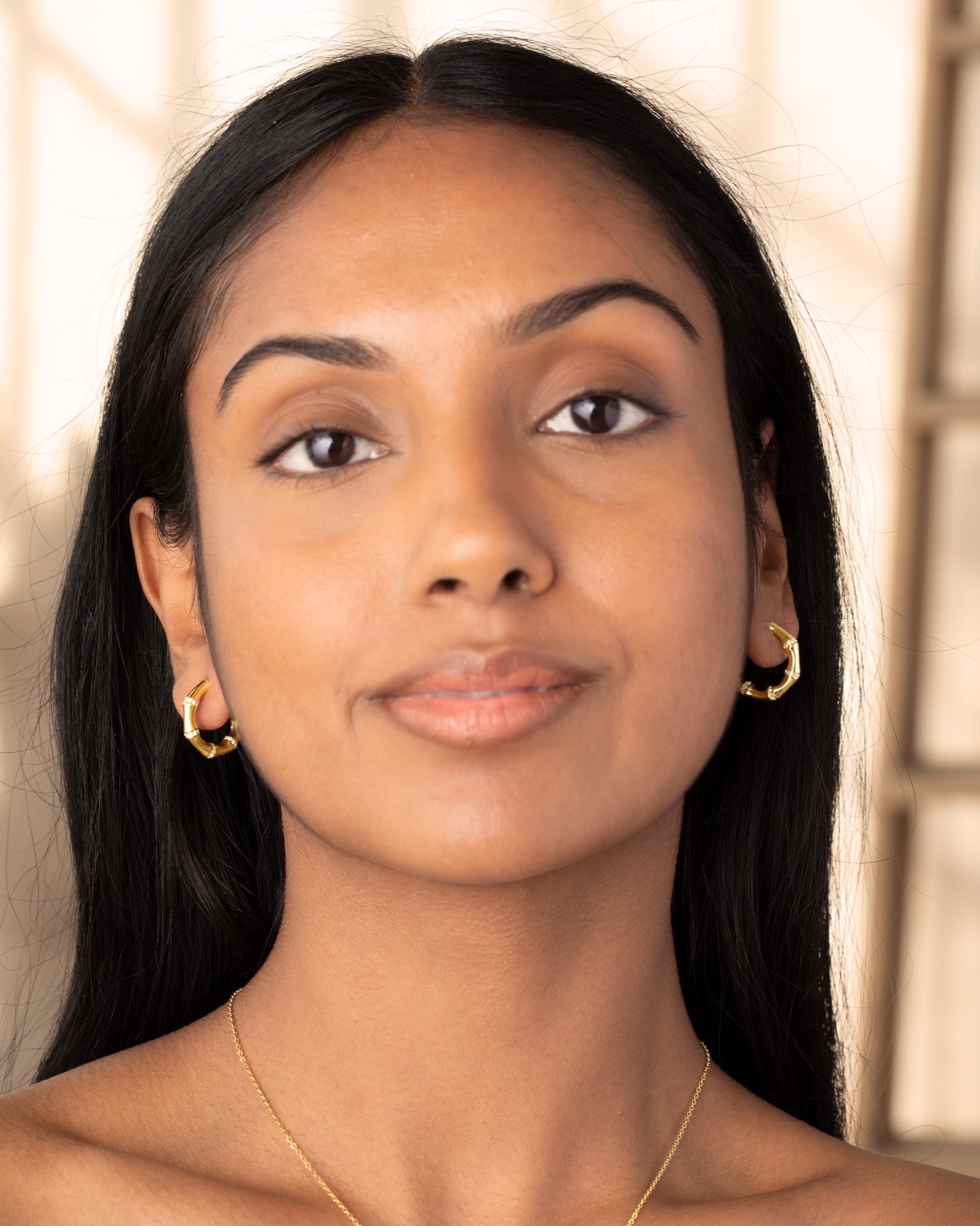Gemstone Bamboo Open Hoop Earrings