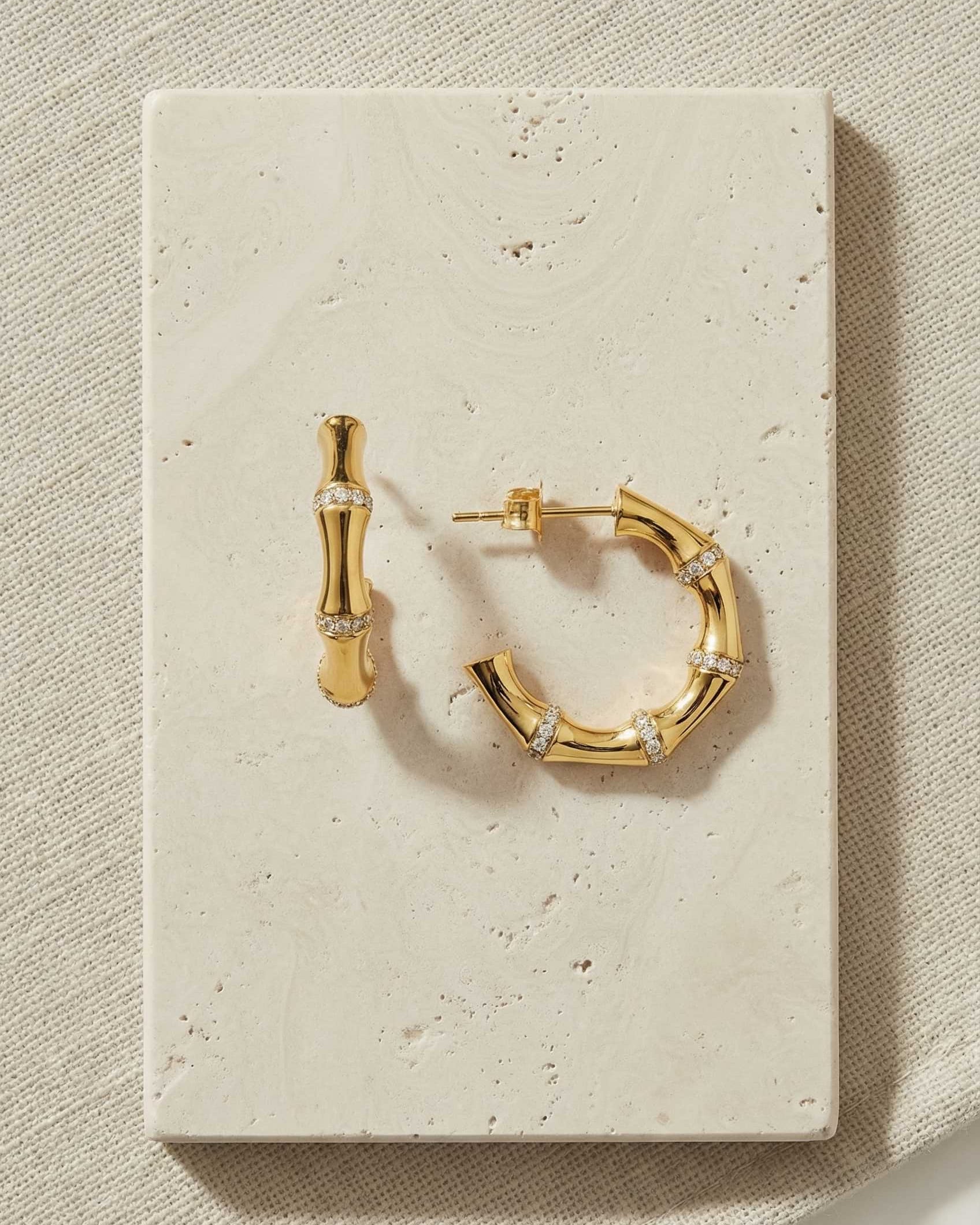 Gemstone Bamboo Open Hoop Earrings
