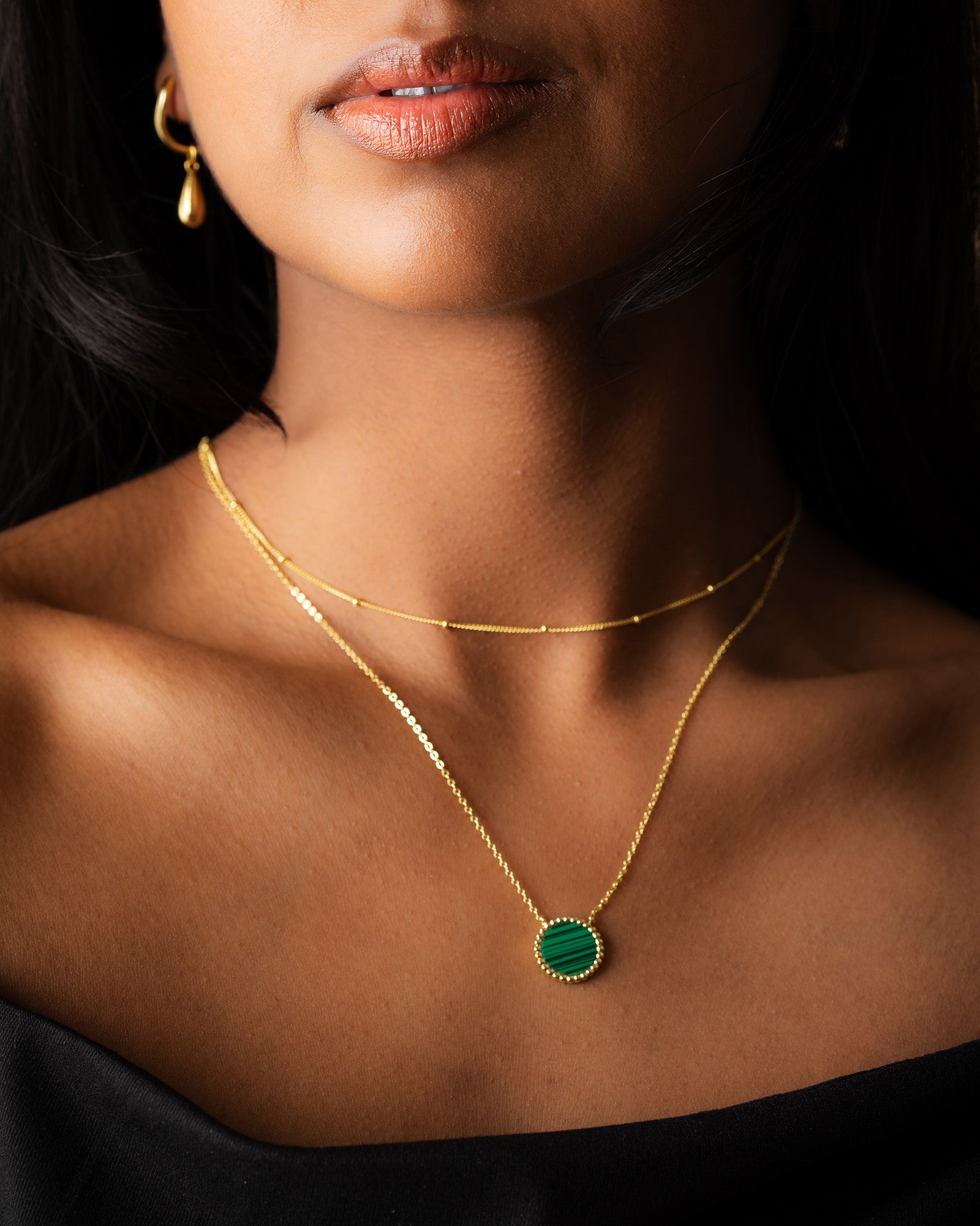 Beaded Malachite Charm Necklace
